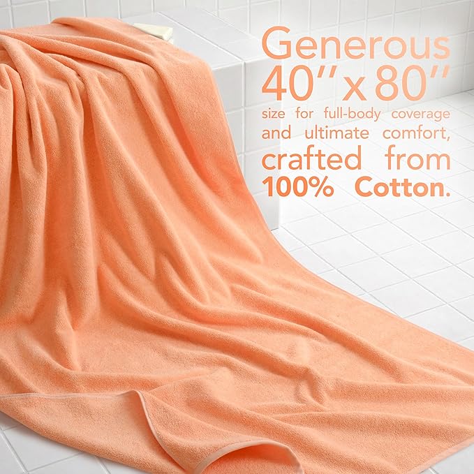 American Soft Linen 100% Cotton 600 GSM Turkish 40x80 Oversized Bath Towel Sheet, Extra Large Adult Towels for Bathroom, Malibu Peach Bath Sheet