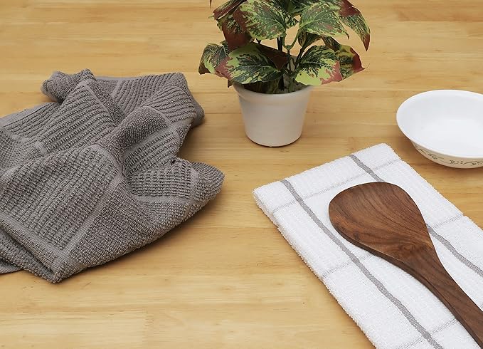 AMOUR INFINI Kitchen Towels Pack of 4, Terry Cotton Dish Towels, Ultra Absorbent, Quick Drying Hand & Tea Towels, Soft Durable Cleaning Cloths with Hanging Loop, 16 x 26 Inch (L.Grey)