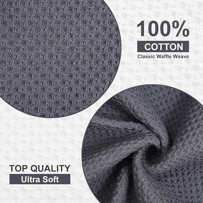 Kitinjoy 100% Cotton Kitchen Dish Cloths (12 X 12 Inches, Mixed Color), 6 Pack Waffle Weave Ultra Soft Absorbent Dish Towels for Drying Dishes Quick Drying Kitchen Towels Dish Rags