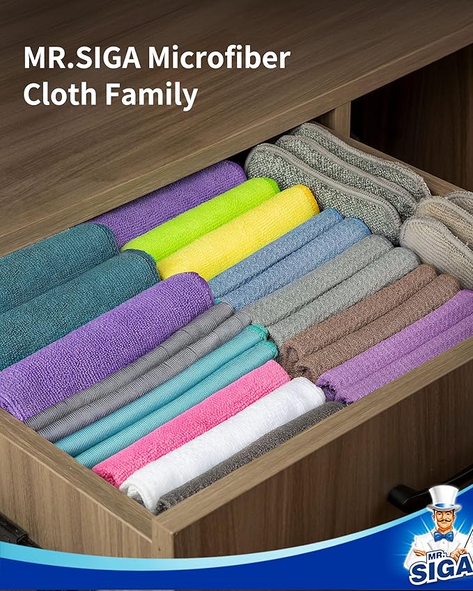MR.SIGA Waffle Pattern Cleaning Cloths, Reusable Absorbent Microfiber Cleaning Cloths, Lint Free Microfiber Kitchen Towels, 6 Pack, Grayish Blue, 11.8 x 11.8 inch