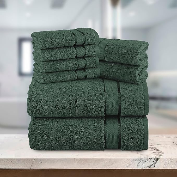 Elegant Comfort Premium Cotton 8-Piece Towel Set, Includes 4 Washcloths, 2 Hand Towels and 2 Bath Towels, 100% Turkish Cotton - Highly Absorbent and Super Soft Towels for Bathroom, Hunter Green