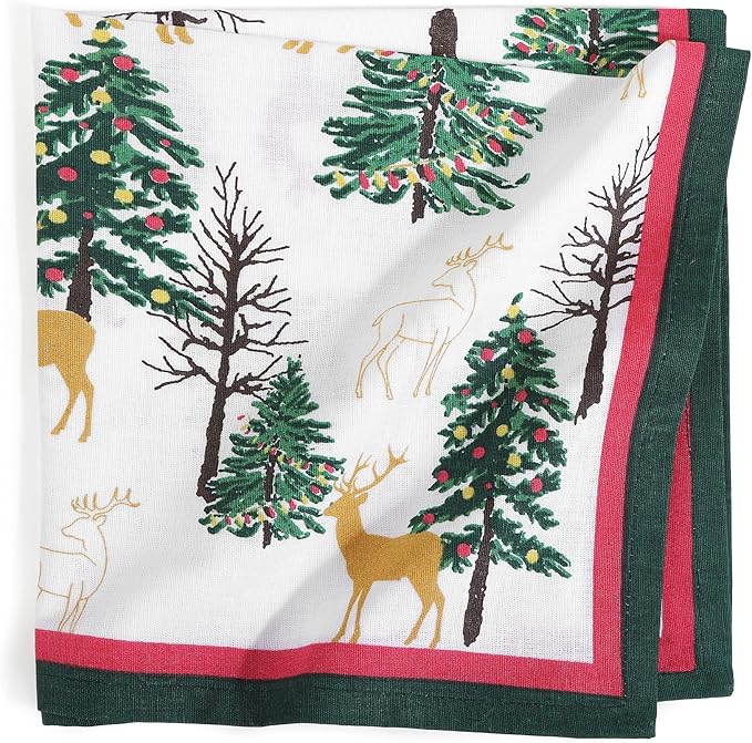 FINGERCRAFT Cloth Napkins, Set of 4 Cotton Linen Blend Printed Dinner Napkins Cloth Mitered Corner Perfect for Parties Dinners Christmas 20x20 Jingle