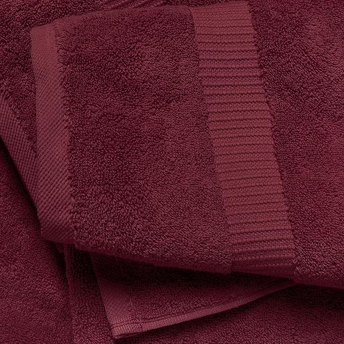 SALBAKOS 100% Turkish Cotton Bath Towel Set of 4 27x54 inch | Heirloom Quality | Hotel & Spa Collection | Ultra Soft, Super Absorbent, Long Lasting Bath Towels | Made in Turkey (Wine, 4 Bath Towels)