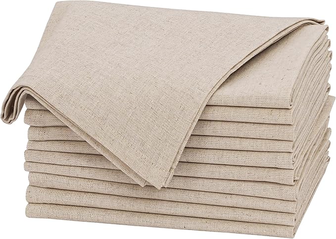 Ruvanti Linen Napkins Set of 12, 18x18 Cloth Napkins, Cotton Linen Blend Napkins Cloth Washable, Soft, Reusable Dinner Napkins for Wedding, Parties, Christmas, Thanksgiving, Everyday Use - Natural