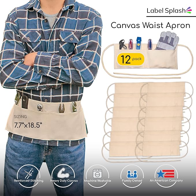 LABELPLASH 2 Pocket Canvas Work Waist Nail Apron Belt Washable Tool Utility Gardening Woodworkers Roofers Artists & Crafts