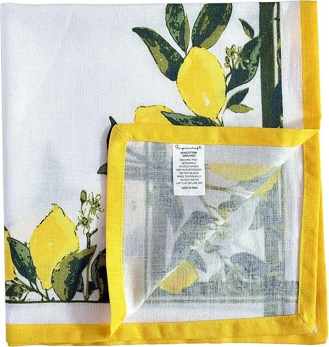 FINGERCRAFT Cloth Napkins, Set of 4 Cotton Linen Blend Printed Dinner Napkins Cloth Mitered Corner Perfect for Parties Dinners Weddings Cocktail Christmas Easter 20x20 Lemon Print