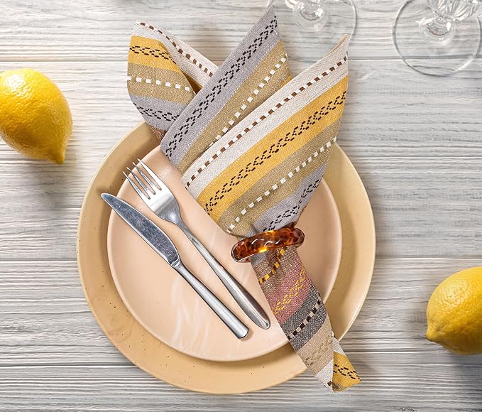 Ramanta Home Salsa Stripe Natural Oversized Cloth Napkins 20x20 Inches, Cotton Soft & Durable Table Napkin Ideal for Weddings, Restaurant, Washable Kitchen Fabric for Everyday Use