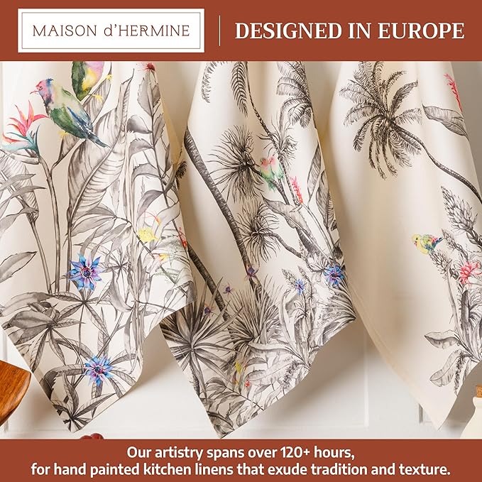 Maison d' Hermine Kitchen Towels Set of 3 100% Cotton 20" x 27.5" Reusable Cloth Tea Dish Towels Absorbent with Hanging Loop for Kitchen Dining Thanksgiving Christmas Decorations (Amazonia)