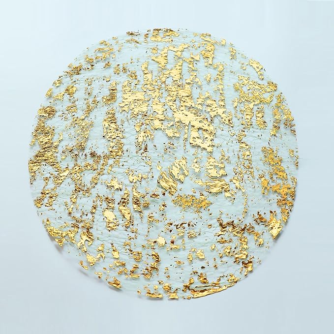 Snowkingdom Gold Placemats Set of 50 Round 13 Inch Foil Mesh Pressed Bulk Disposable Fall Table Mates 50 Pack Gold Doilies for Dining Table Wedding Birthday Party Holiday Home Decoration