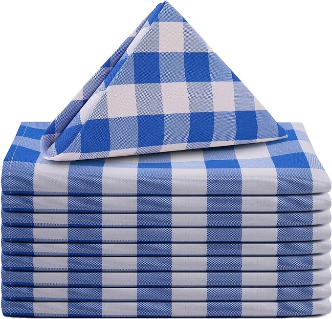 Your Chair Covers Cloth Polyester Napkins, 20 x 20 Inch, Washable Dinner Fabric Linen Napkins with Hemmed Edges for Restaurant, Wedding and Holiday Pack of 10 (Checkered Royal Blue)