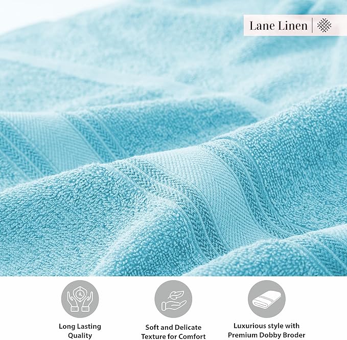 LANE LINEN Extra Large Bath Towels for Bathroom, Zero Twist, 100% Cotton Quick Dry Bath Sheet Set, Bath Towel Sets for Bathroom, Soft Shower Towels, Hotel Towels, Luxury Bath Towels Set of 4 - Blue