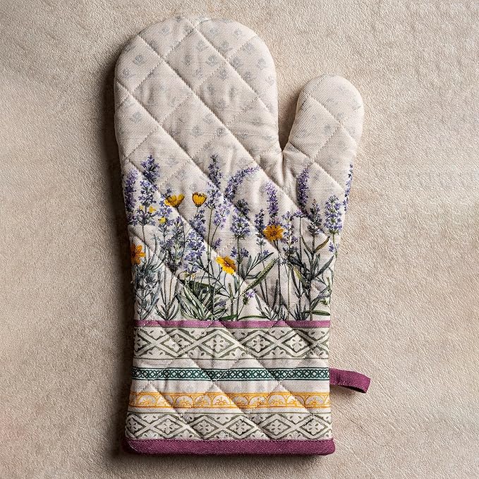 Maison d'Hermine Oven Gloves 100% Cotton Oven Mitt 7" x 13" with Loop Heat Resistant BBQ Cooking Gloves Baking Grilling Gifts for Mothers Day Spring/Summer (Pack of 1, Fanny Lavender)