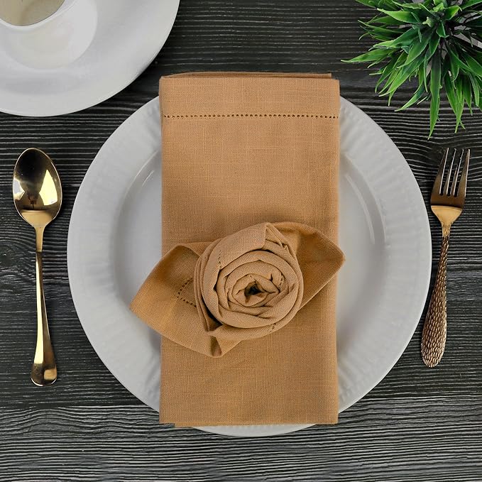 FINGERCRAFT Cloth Napkin Hemstitched 20x20 Inch Generous Picot Hem, Mitred Corner, Everyday Use Premium Quality High GSM and Good Absorbency Set of 12 Easter Color Beige Brown