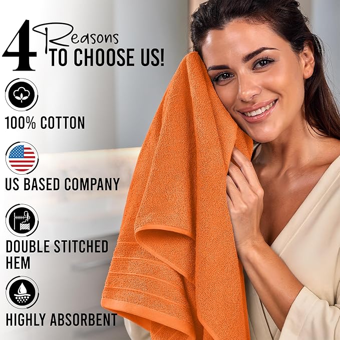 RIVERSIDE Pack of 4 Premium Extra Large Bath Towels 30 x 60 Inches, 100% Cotton, Super Soft & Highly Absorbent, Larger & Lighter Weight, Quicker to Dry, Perfect for Bathroom, Orange