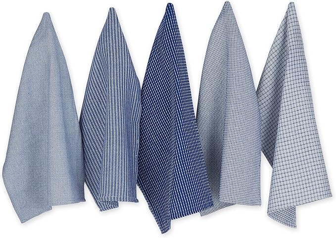 DII Ultra Absorbent, Everyday Cotton Kitchen Towels, Dishtowel Set, Assorted Blue, 5 Piece