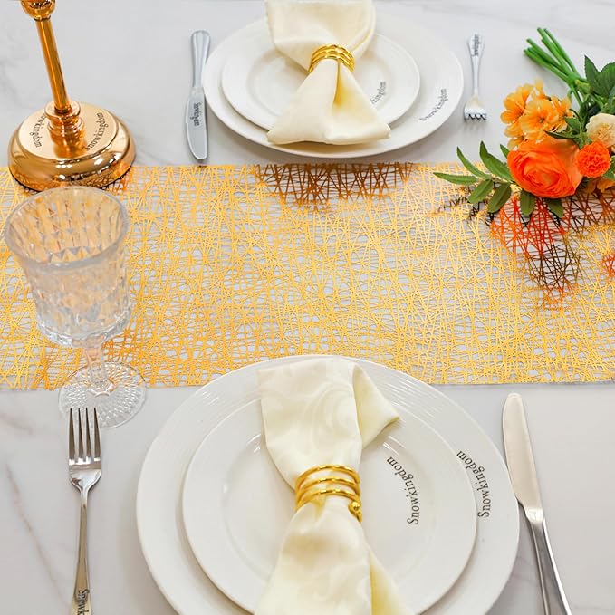 Snowkingdom 2 Pcs Gold Table Runner 11x 108 Inch Thin Mesh Sparkle Glitter Metallic Golden Lines Runner Gold Table Decorations for Wedding Birthday Party, Bridal Shower, Baby Shower, Christmas