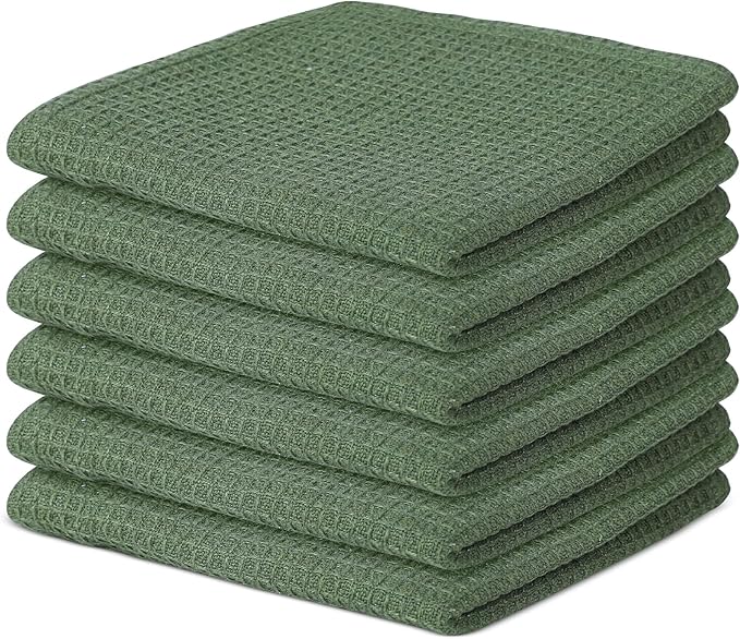 Vintage Vista 100% Cotton Waffle Dish Cloths (Pack of 6) - Dish Rags for Washing Dishes - Reusable & Highly Absorbent Kitchen Towels - Kitchen Rags fo Easter - (12" x 12" - Hunter Green)