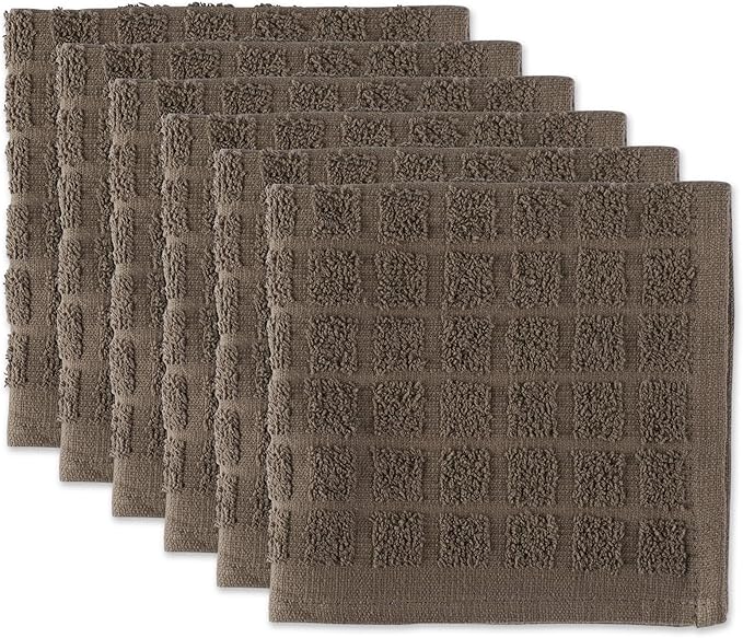 DII Basic Terry Collection Solid Windowpane Dishcloth Set, 12x12, Brown, 6 Piece