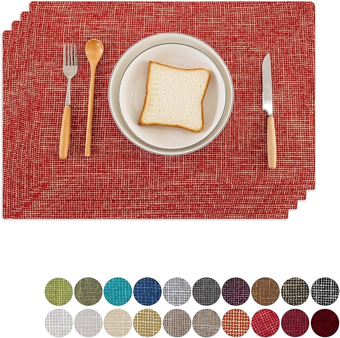 Kevin Textile Fall Table Mats Set of 4 Heat Resistant Washable Placemats for Seasonal Autumn Parties Buffet Dinner, 13 x 19 inches, Burnt Brick