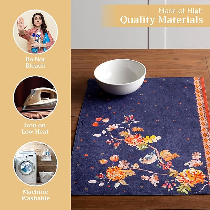 Maison d' Hermine Placemats Set of 4 100% Cotton Washable Cloth Place Mats, Reusable Table Mats for Thanksgiving Christmas Decorations Kitchen Dining Party Wedding (Kelim - Infinity, 13" x 19")