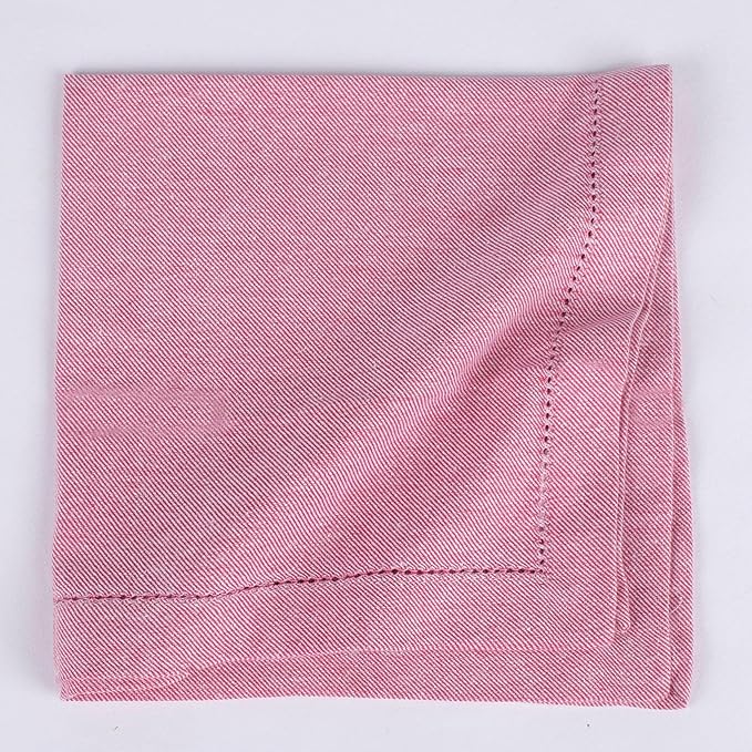 Fingercraft Cloth Napkins, Dual Color Hemstitched Design Dinner Napkins, Everyday Use,Premium Quality Cotton Napkins Perfect for Parties Dinners Weddings Christmas Set of 12, 20 inch Rose White