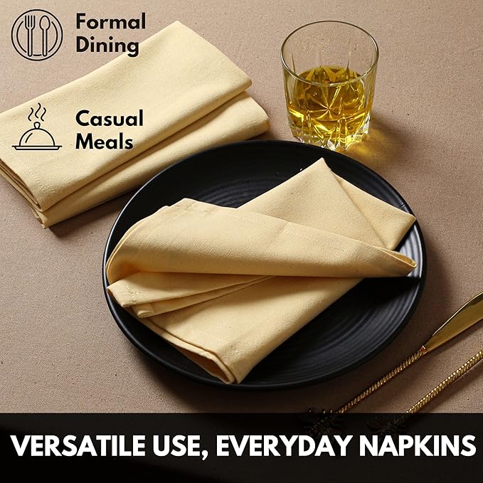 Pale Yellow Cloth Napkins 4 Pack, 17x17 Inches, 100% Cotton, Decorative Washable Table Linen, Soft Reusable Cloth for Baby Shower, Everyday Dining, Spring Wedding, Easter Holiday