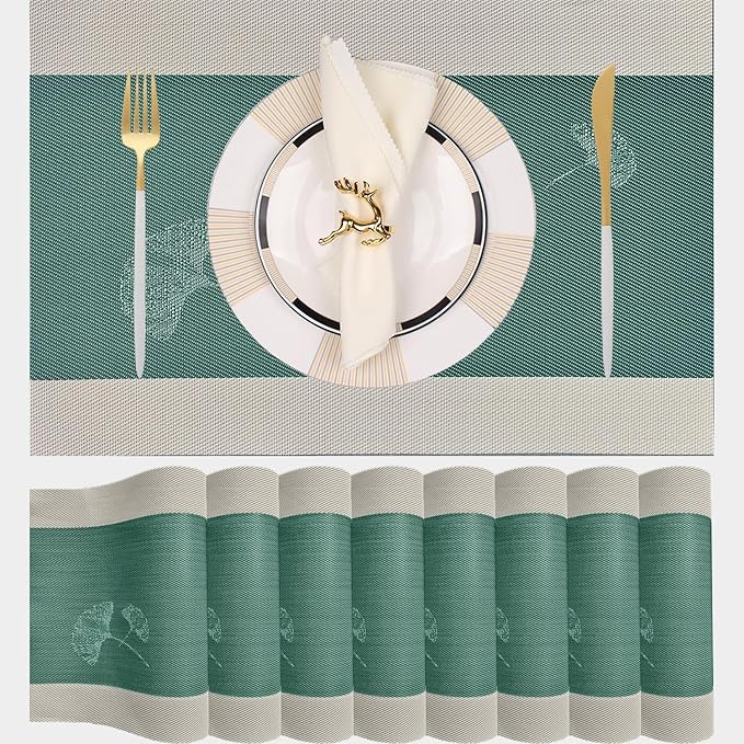 PIGCHCY Placemats Set of 8, Country Rustic Placemats Non-Slip Washable Durable Table Mats for Home/Dining Room Decoration (Green,18 X 12 inches)