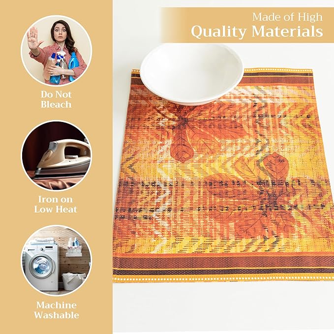 Maison d' Hermine Placemats Set of 4 100% Cotton Washable Cloth Place Mats, Reusable Table Mats for Thanksgiving Christmas Decorations Kitchen Dining Party Wedding (Thanksgiving Tartan, 13" x 19")