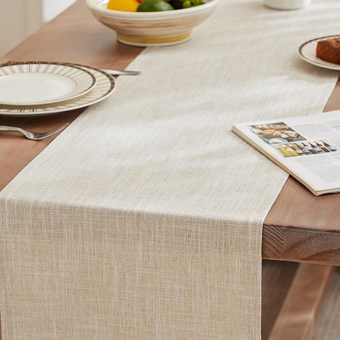 ZeeMart Rustic Cotton Linen Table Runner, 13x48 Inches Taupe, Farmhouse Style Beige Table Runners 48 Inches Long, Washable Kitchen Dining Table Decoration for Home Party Decor