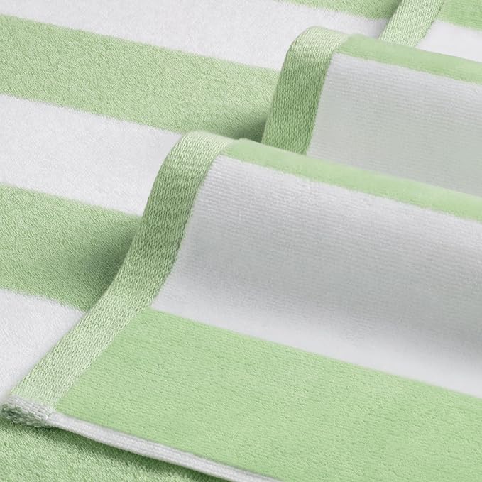 LULUHOME Large Oversized Beach Towel - Big Cotton Towel 36 x 70 Inch Striped Pool Towel, XL Cabana Soft Swimming Towel for Adult Men Women,Pastel Green