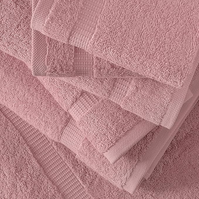 SALBAKOS 100% Turkish Cotton 6-Piece Towel Set | Heirloom Quality Hotel & Spa Collection | Ultra Soft, Super Absorbent 2 Washcloth, 2 Hand, 2 Bath Towel Sets | Made in Turkey (Rose, 6 Piece Towel Set)