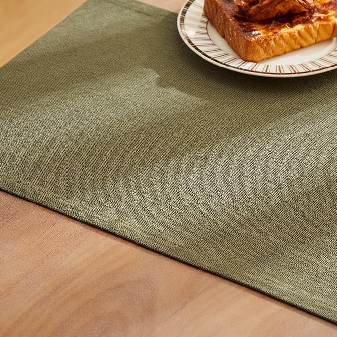 ZeeMart Rustic Cotton Linen Table Runner, 13x108 Inches Olive, Farmhouse Style Green Table Runners 108 Inches Long, Washable Kitchen Dining Table Decoration for Home Party Decor