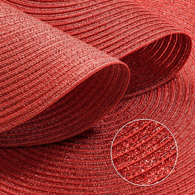 FunWheat Round Braided Placemats Set of 6 Table Mats for Dining Tables Woven Washable Non-Slip Place mats for Decoration(Shining Red, 6pcs)