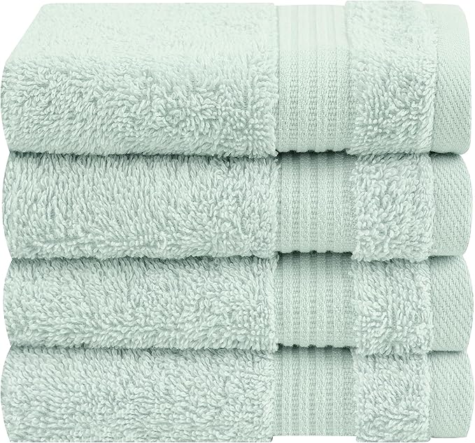 Cotton Paradise 100% Cotton Turkish Washcloth Set for Bathroom, 4 Piece Soft Absorbent Small Towels Wash Rags, Mint