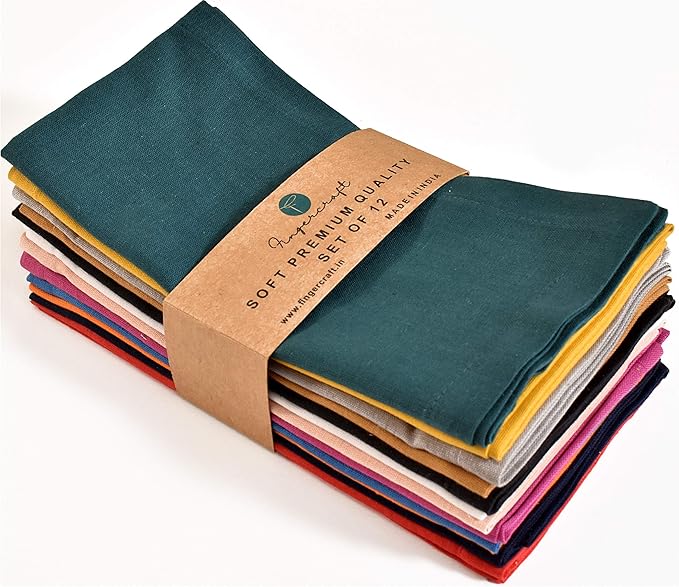 FINGERCRAFT Dinner Cloth Napkin Cotton Linen Blend 12 Pack Natural Premium Quality Mitred Corner for Every Day Use Pre Shrunk and Good Absorbency 18x18 in Easter Color Multi