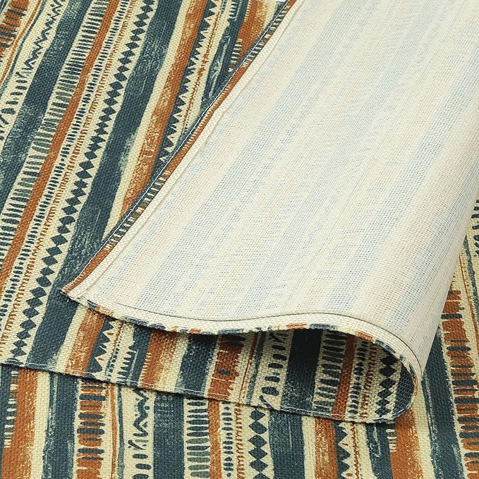 comfoyar Boho Colorful Striped Placemats Set of 4, 12x18 Inch Non-Slip Linen Place Mats, Washable Absorbent Rectangular Table Mats for Indoor Kitchen Dining Party Table Decoration