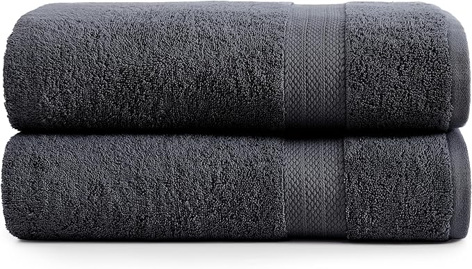 LANE LINEN Bath Towels Large - 2 Pack - 100% Cotton Bath Sheet - Fade Resistant, Machine Washable & Highly Absorbent - Oversized Luxury Towels for Bathroom - Hotel Quality Black Towels