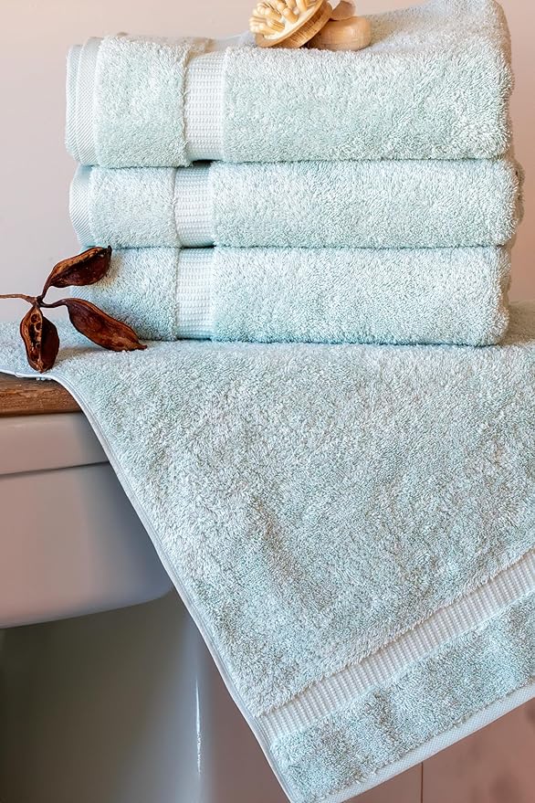 SALBAKOS 100% Turkish Cotton Bath Towels | 4 Piece Turkish Bath Towels 27x54 in Standard Size | Premium Hotel Quality, Super Absorbent, Thick & Plush Turkish Bath Towel (Seafoam Green, 4 Bath Towels)