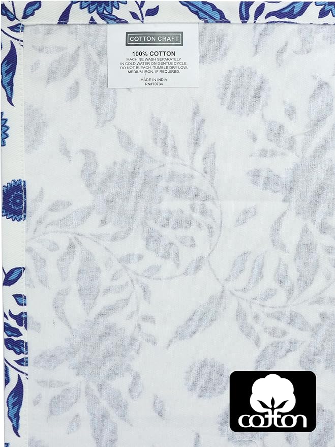 COTTON CRAFT Cloth Napkins – Set of 12 Pure Cotton Twill 6 Blue on White & 6 White on Blue Printed Reusable Napkins with Mitered Corners – Dinner Lunch Soft Absorbent Machine Washable - 17 x 17