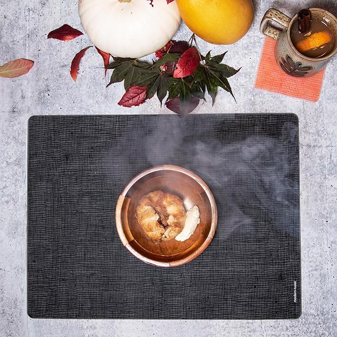 modern-twist 14"X16" Rectangular Silicone Placemat, BPA, PVC-Free Table Mat, Dishwasher Safe, Linen Print in Black, Pack of 1