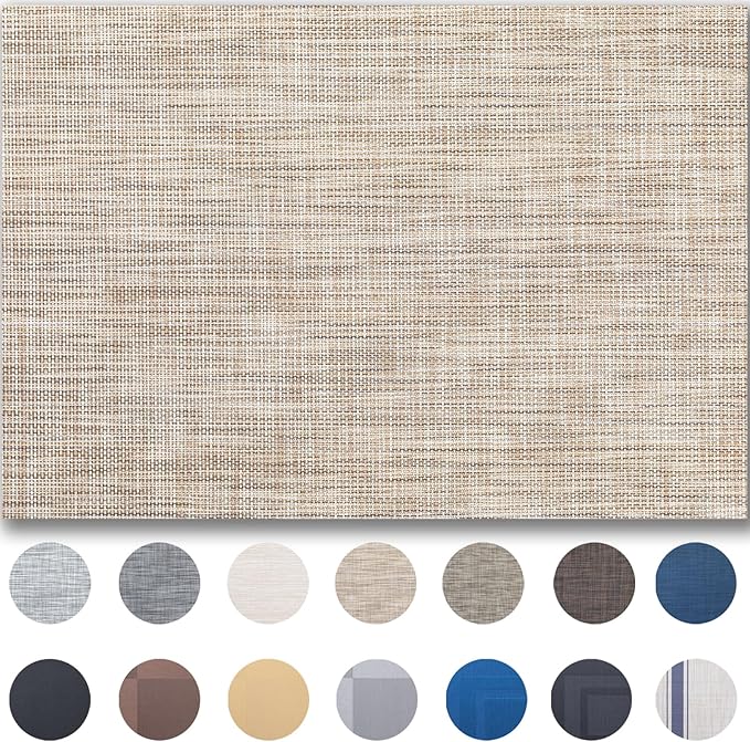 Placemats Set of 4 - Easy Clean Woven Vinyl Placemats for Dining Table, Indoor/Outdoor Place Mats, Washable PVC Table Mats（Caramel）