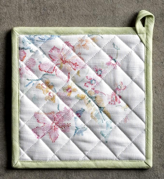 Maison d' Hermine Pot Holders 100% Cotton Heat Resistant Potholders 8" x 8" Hot Pads with Loop BBQ Cooking Baking Gifts for Mothers Day Handling Hot Pans Spring/Summer(Pack of 1, Paradise Island)
