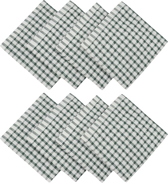 Cotton Cleaning Rags Terry Dish Cloths for Washing Dishes, Set of 8 Dish Rags for Cleaning, Light and Soft Dish Towels for Kitchen Drying Dishes, 11.8 Inch x 11.8 Inch (Dark Green)
