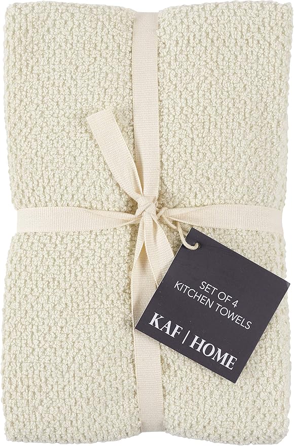 KAF Home Deluxe Popcorn Terry Kitchen Towels, Cotton Kitchen Dish Towels, Set of 4, Alabaster