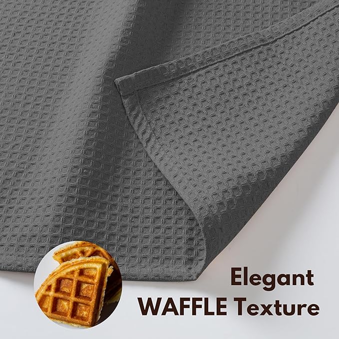 Native Fab Cotton Kitchen Towel with Hanging Loop 16x26 inches, 12-Pack, Waffle Weave Kitchen Towels for Cleaning Drying, Washcloths Soft & Absorbent Cloth Rags, Bar Towel, Dish Cloth, Grey