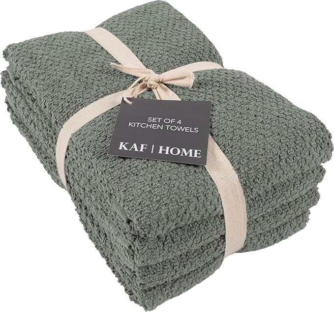 KAF Home Set of 4 Deluxe Popcorn Terry Kitchen Towels | 20 x 30 Inches | 100% Cotton Kitchen Dish Towels (Agave Geen)