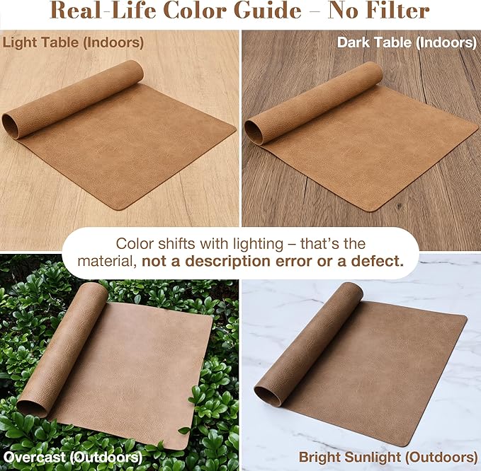 Roxifina Faux Leather Placemats Set of 8 - Vinyl Placemats Wipeable Waterproof Oil-Proof PU Place Mats Heat Resistant Reversible Table Mats for Dining, Kitchen, Outdoor, 12 x 17 Inch (Camel)