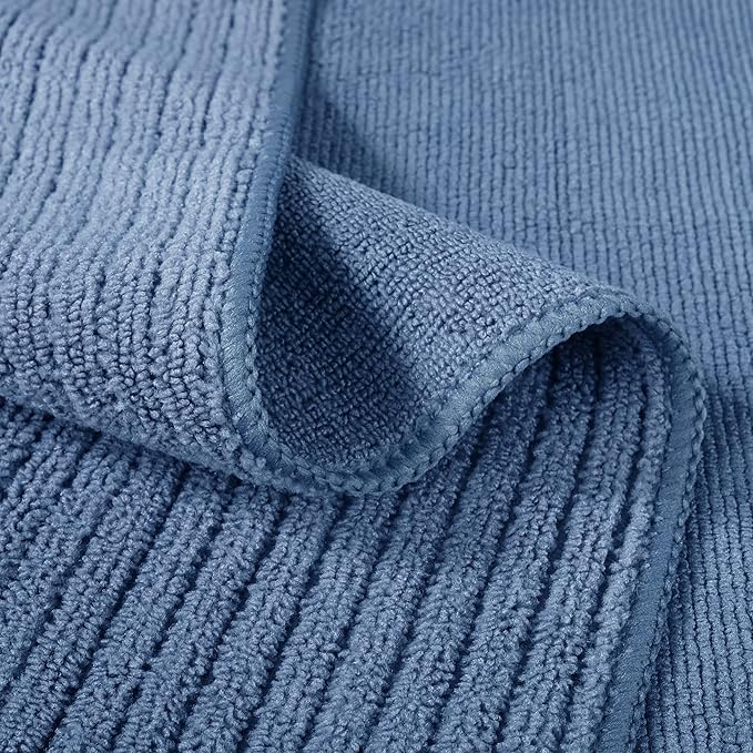 POLYTE Premium Microfiber All-Purpose Ribbed Terry Kitchen Towel, 12 Pack (Blue, Gray, Teal, 16x28 in)