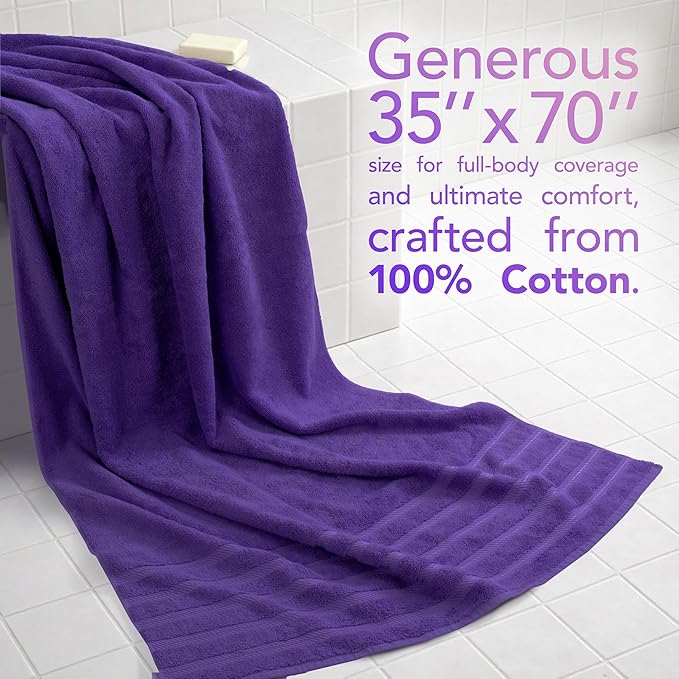 American Soft Linen 35x70 Jumbo Large Bath Towel, 600 GSM 100% Cotton Turkish Bath Sheet, Oversized Luxury Bath Towel for Bathroom Beach and Pool, Purple