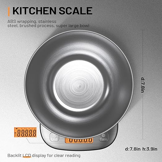 GRAM PRES Food Kitchen Scale Digital Weight Grams and Oz with IPX6 Waterproof，Professional Stainless Steel Digital Kitchen Food Scale 11lb/0.01oz with Bowl for Weight Loss Dieting Baking Cooking